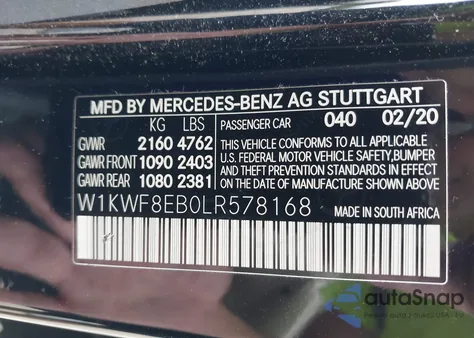 2020 Mercedes-Benz C 300 4Matic z USA, uszkodzony, nr VIN W1KWF8EB0LR578168